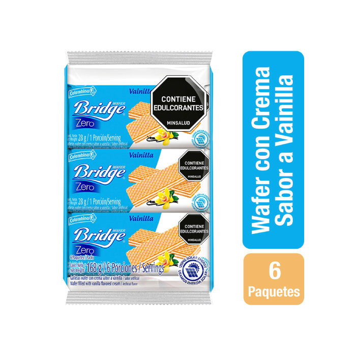 GALLETA WAFER VAINILLA SIN AZUCAR BRIDGE 6 PK 162 GRS